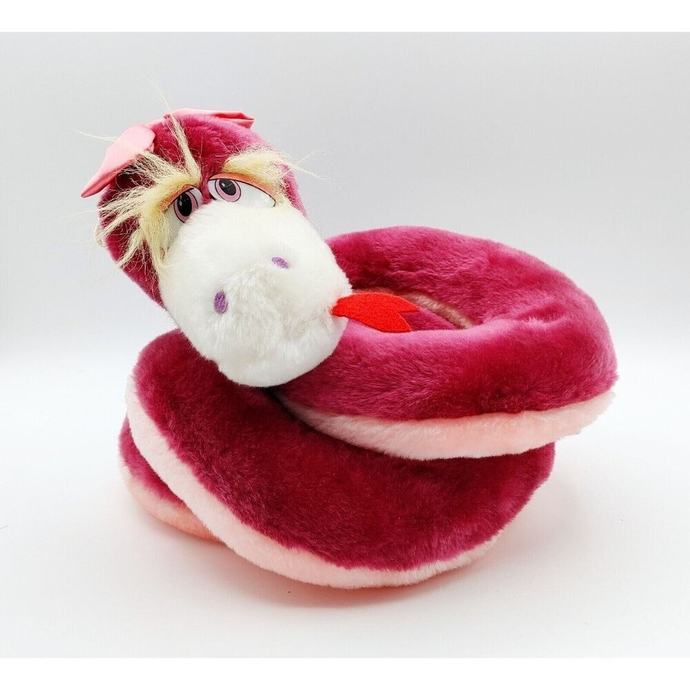 Vintage 1980s Mighty Pink Purple Twisty Spiral Rattle Snake Plush Toy  Rare